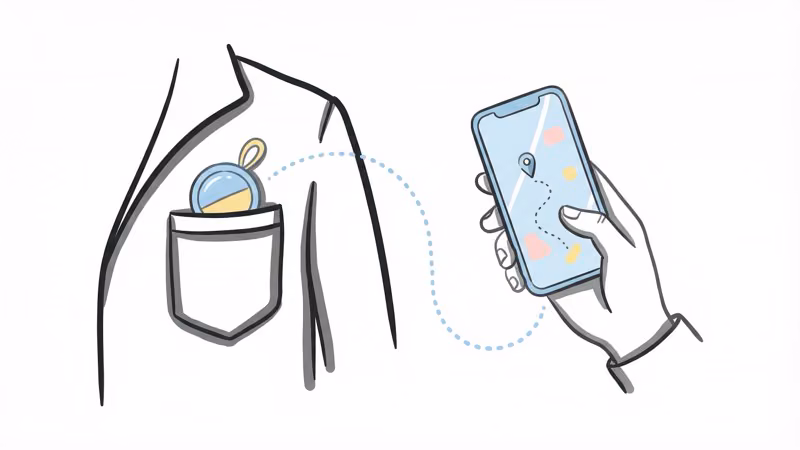 iPhone showing Find My app with an AirTag location update for passive elderly monitoring