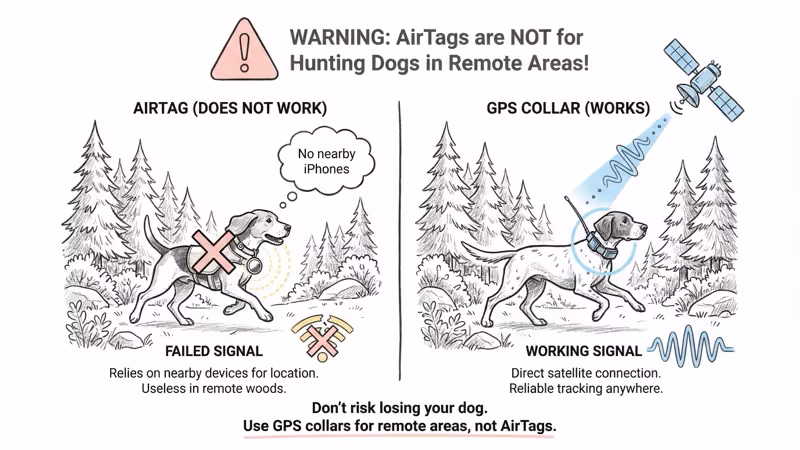 Warning: AirTag fails for hunting dogs in remote areas with no nearby iPhones vs GPS collar with direct satellite connection