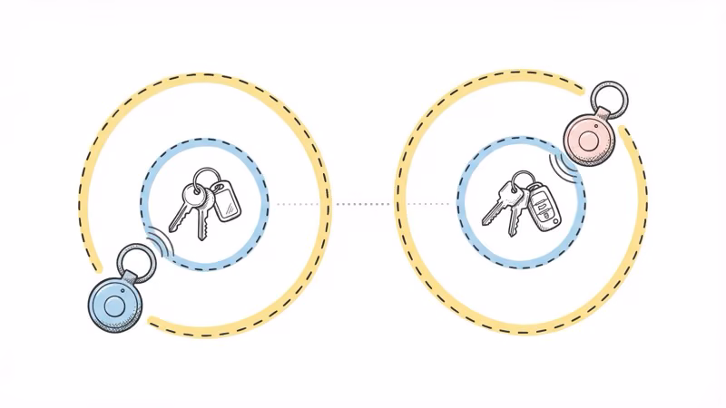 Bluetooth range comparison showing Chipolo Pop at 300 feet versus Pebblebee Clip 5 at 500 feet